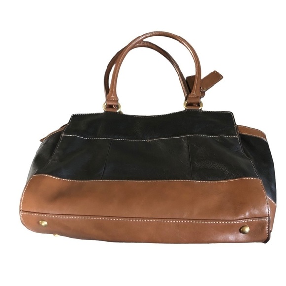 Tignanello Leather Two Tone Shoulder Bag Brown Black Double Handle Zip Pocket - Picture 3 of 8